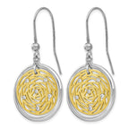 Sterling Silver Gold-tone Scratch-finish CZ Dangle Earrings
