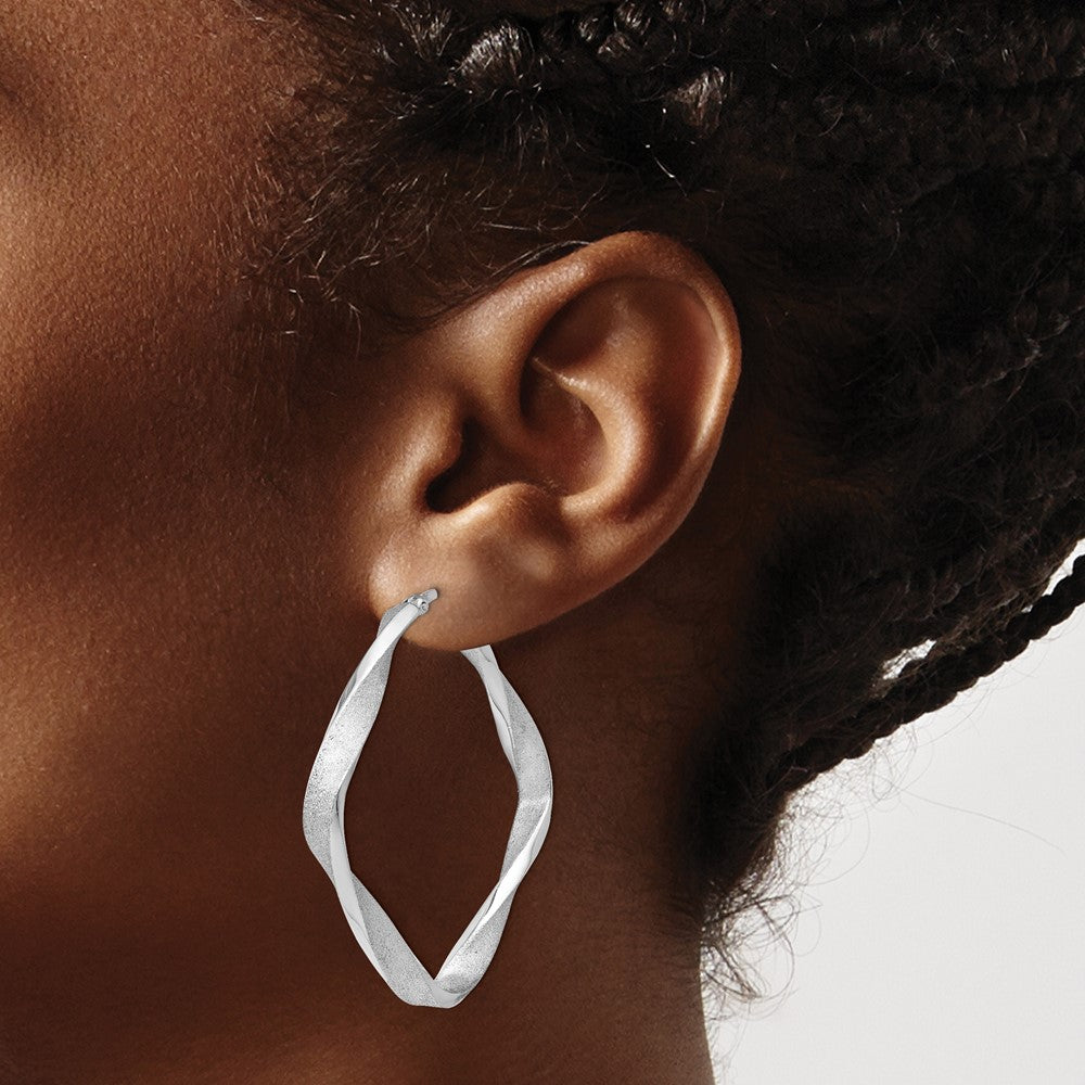 Sterling Silver RH-plated Radiant Essence Twisted Hoop Earrings