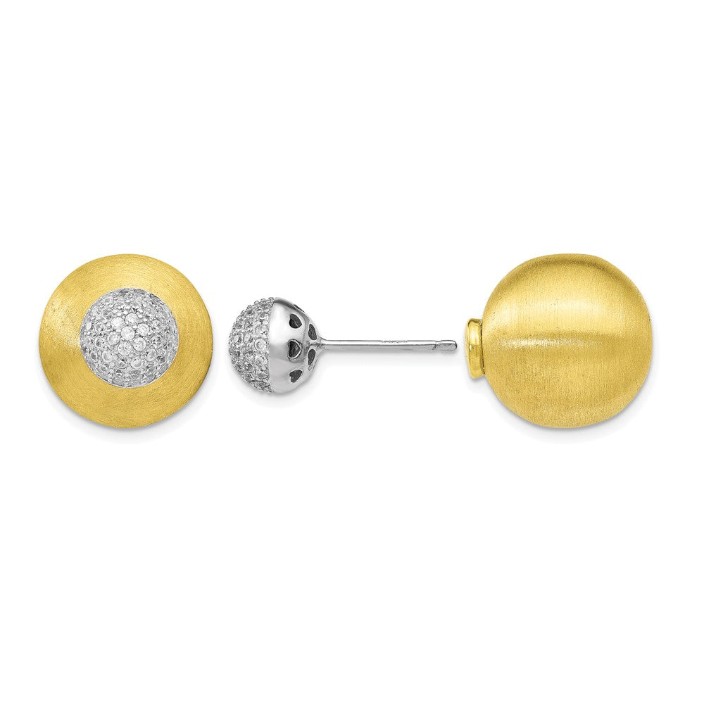 Sterling Silver Gold-tone CZ Front Back Earrings