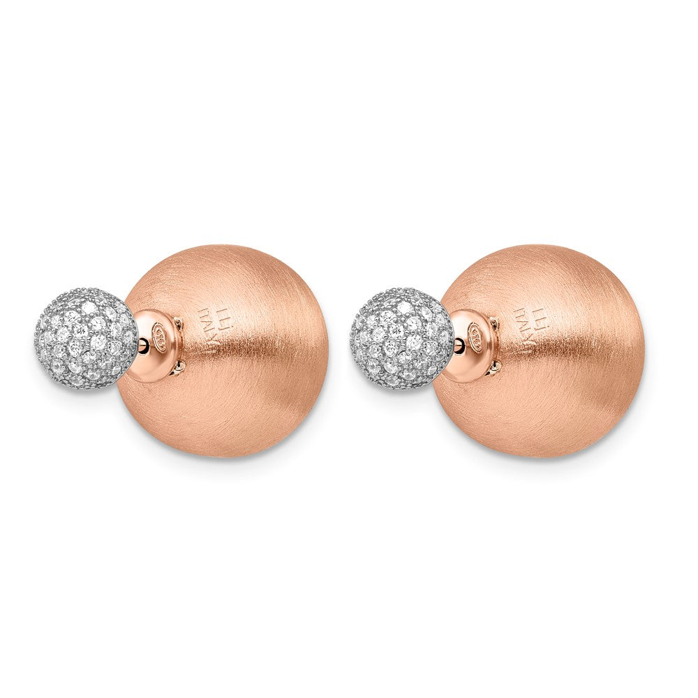 Sterling Silver Rose-tone CZ Front Back Earrings