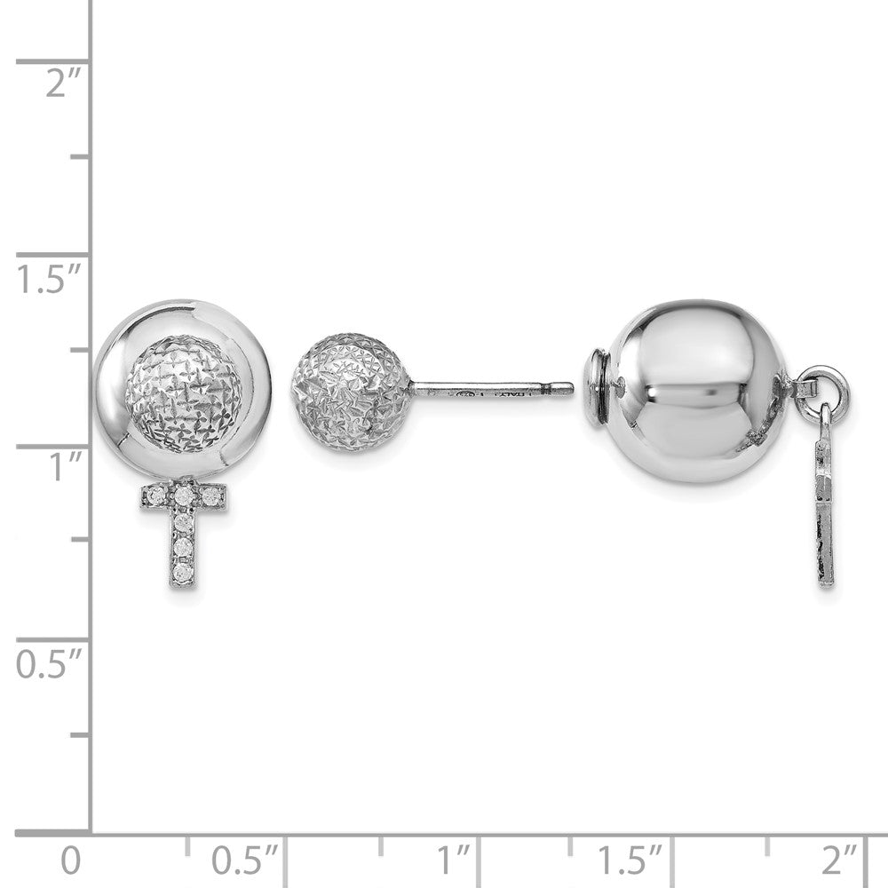 Sterling Silver Rhodium-plated CZ Cross Front and Back Earrings