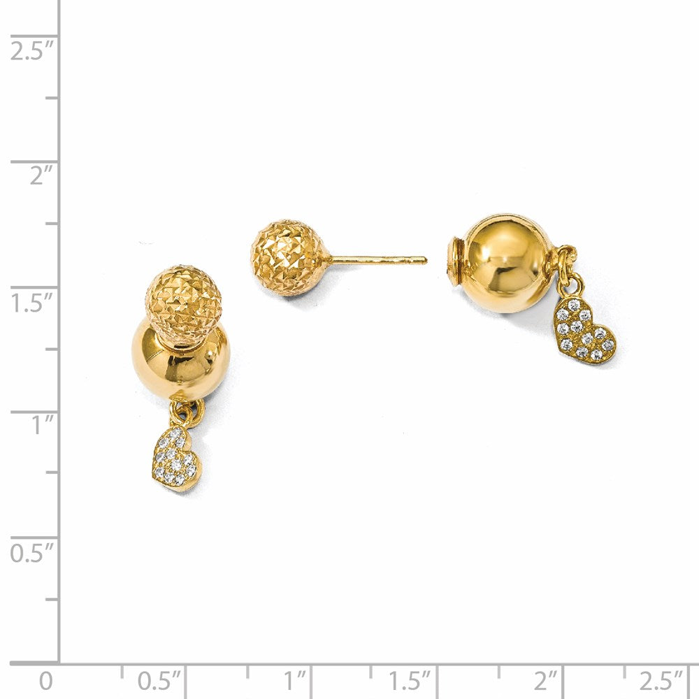 Sterling Silver Gold-plated CZ Heart Front and Back Earrings