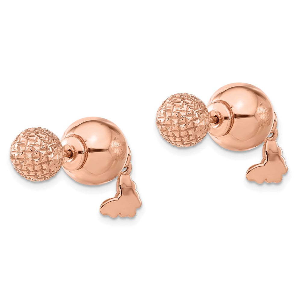 Sterling Silver Rose Gold-plated Butterfly Diamond-cut Ball Dangle Earrings