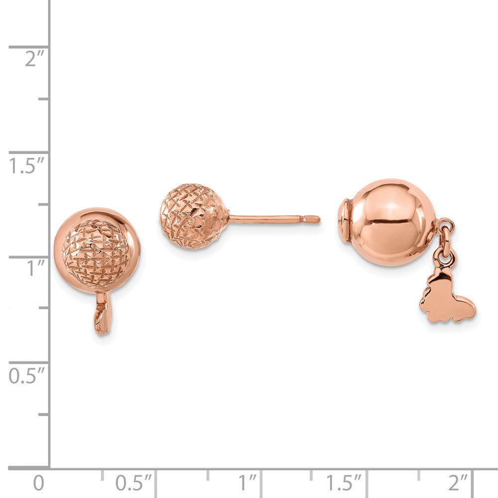 Sterling Silver Rose Gold-plated Butterfly Diamond-cut Ball Dangle Earrings
