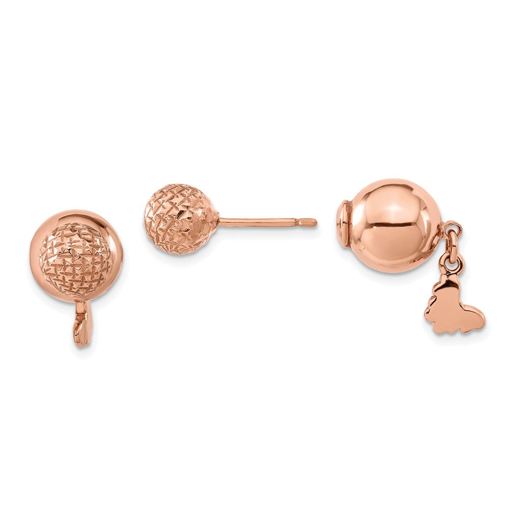 Sterling Silver Rose Gold-plated Butterfly Diamond-cut Ball Dangle Earrings
