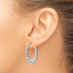 Sterling Silver RH-plated Polished Beaded Hoop Earrings