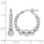 Sterling Silver RH-plated Polished Beaded Hoop Earrings