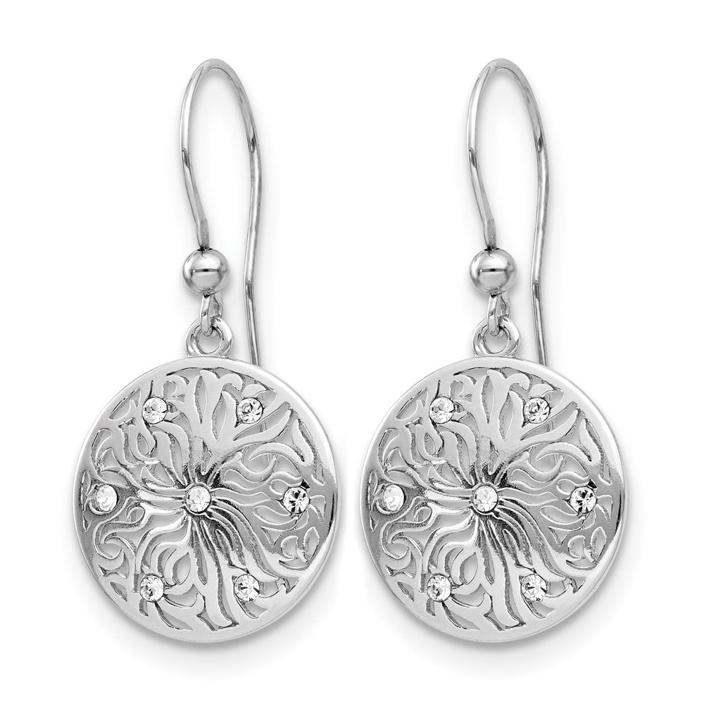 Sterling Silver RH-plated Polished CZ Dangle Earrings