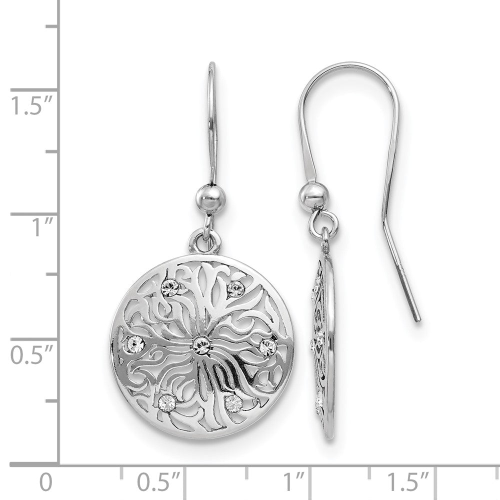 Sterling Silver RH-plated Polished CZ Dangle Earrings