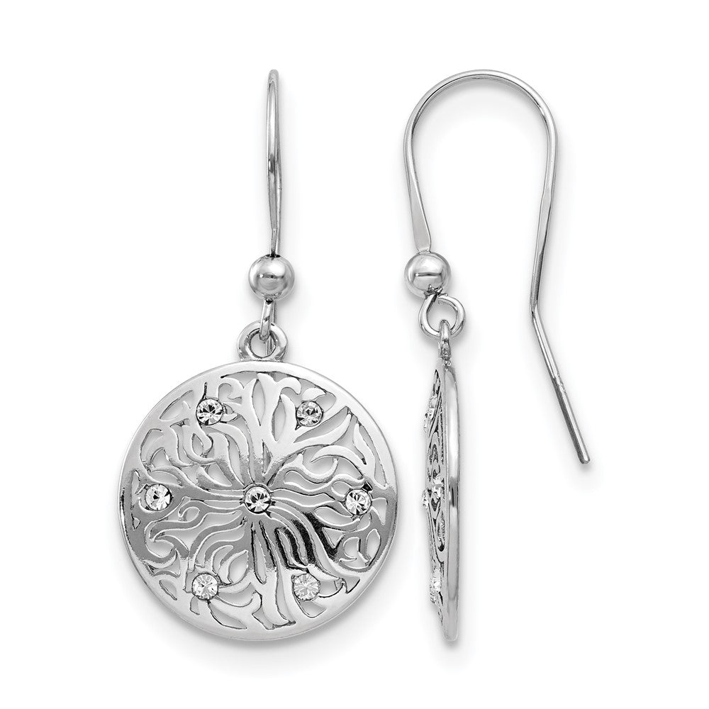 Sterling Silver RH-plated Polished CZ Dangle Earrings