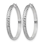 Sterling Silver RH-plated Polished & Textured Hoop Earrings