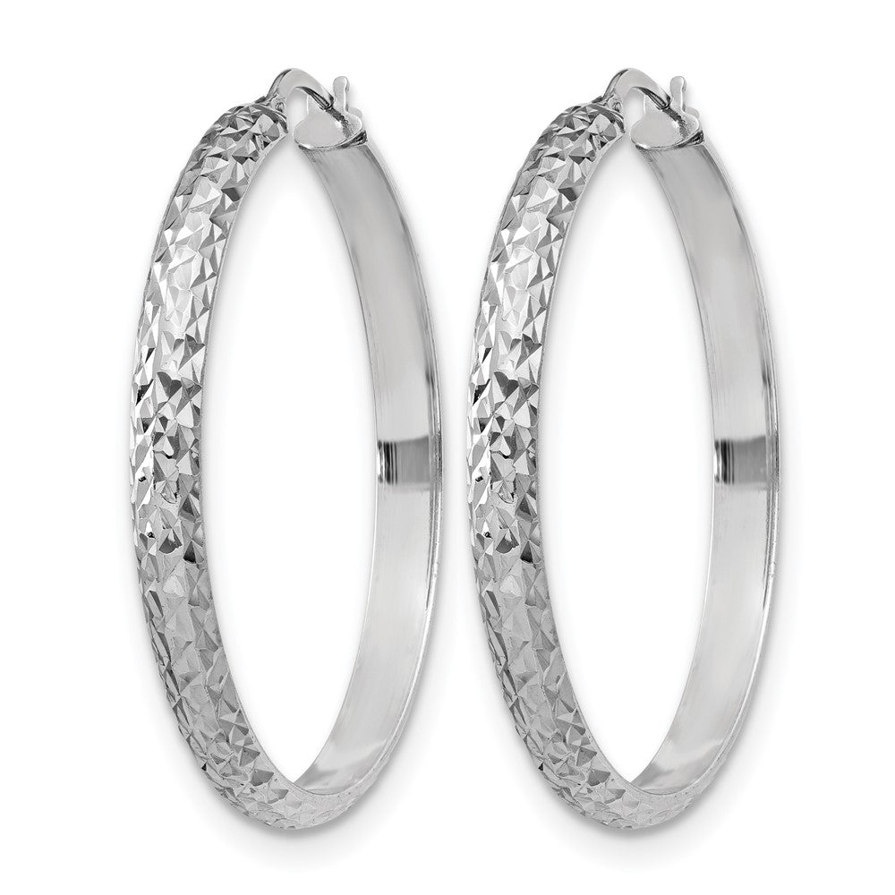 Sterling Silver RH-plated Polished & Textured Hoop Earrings