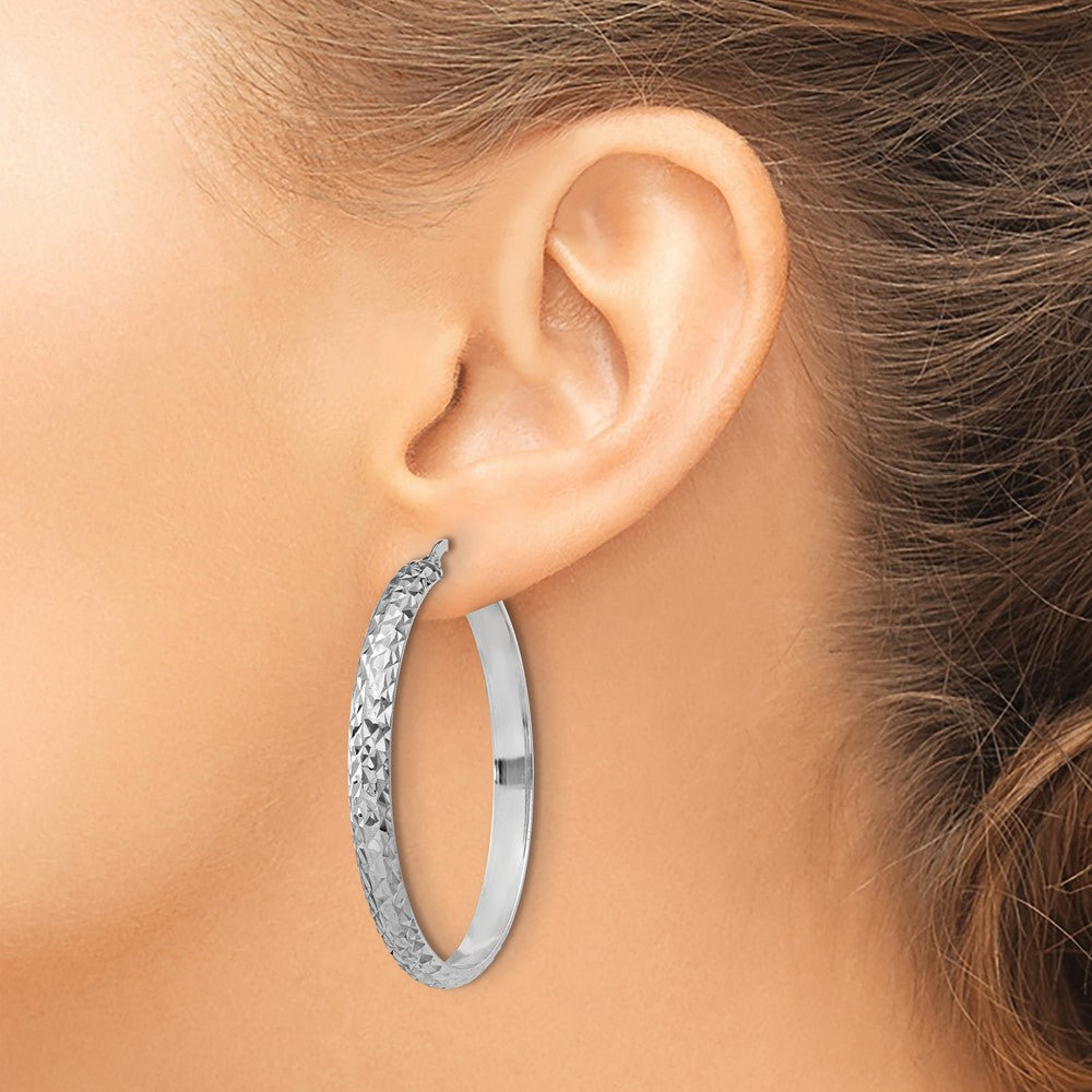 Sterling Silver RH-plated Polished & Textured Hoop Earrings