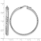Sterling Silver RH-plated Polished & Textured Hoop Earrings