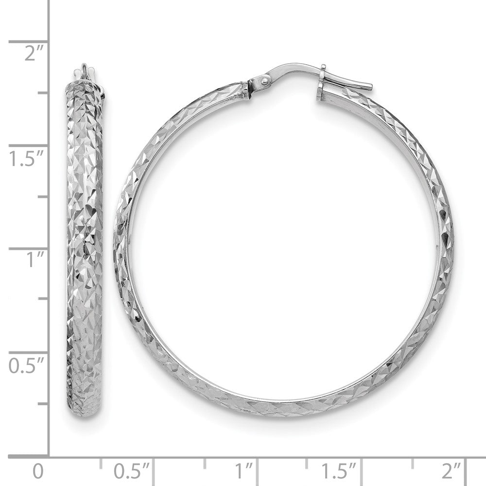 Sterling Silver RH-plated Polished & Textured Hoop Earrings