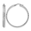 Sterling Silver RH-plated Polished & Textured Hoop Earrings