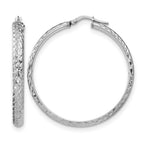 Sterling Silver RH-plated Polished & Textured Hoop Earrings