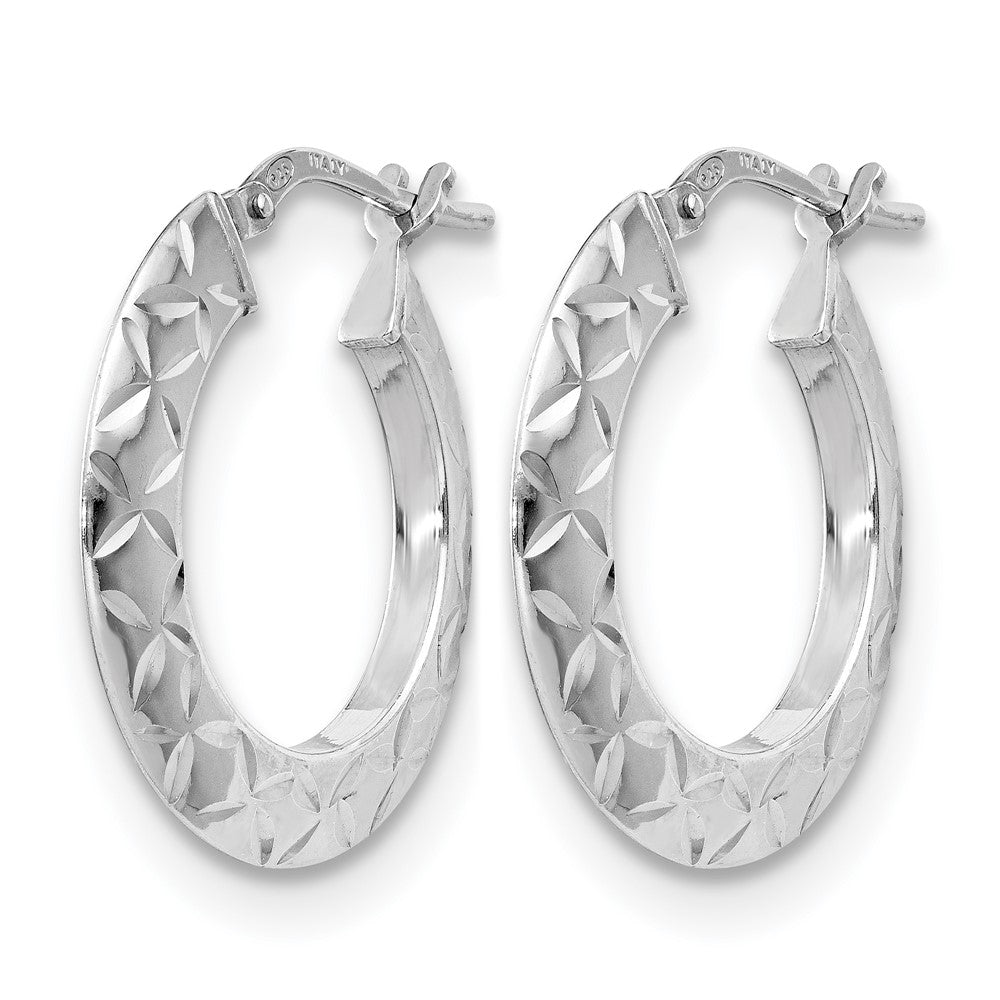 Sterling Silver RH-plated Polished & Textured Hoop Earrings