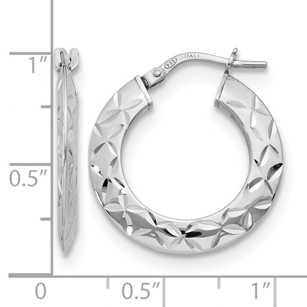 Sterling Silver RH-plated Polished & Textured Hoop Earrings