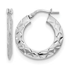 Sterling Silver RH-plated Polished & Textured Hoop Earrings