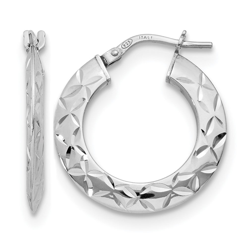 Sterling Silver RH-plated Polished & Textured Hoop Earrings