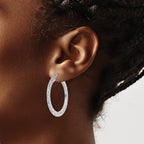 Sterling Silver RH-plated Polished & D/C Hoop Earrings