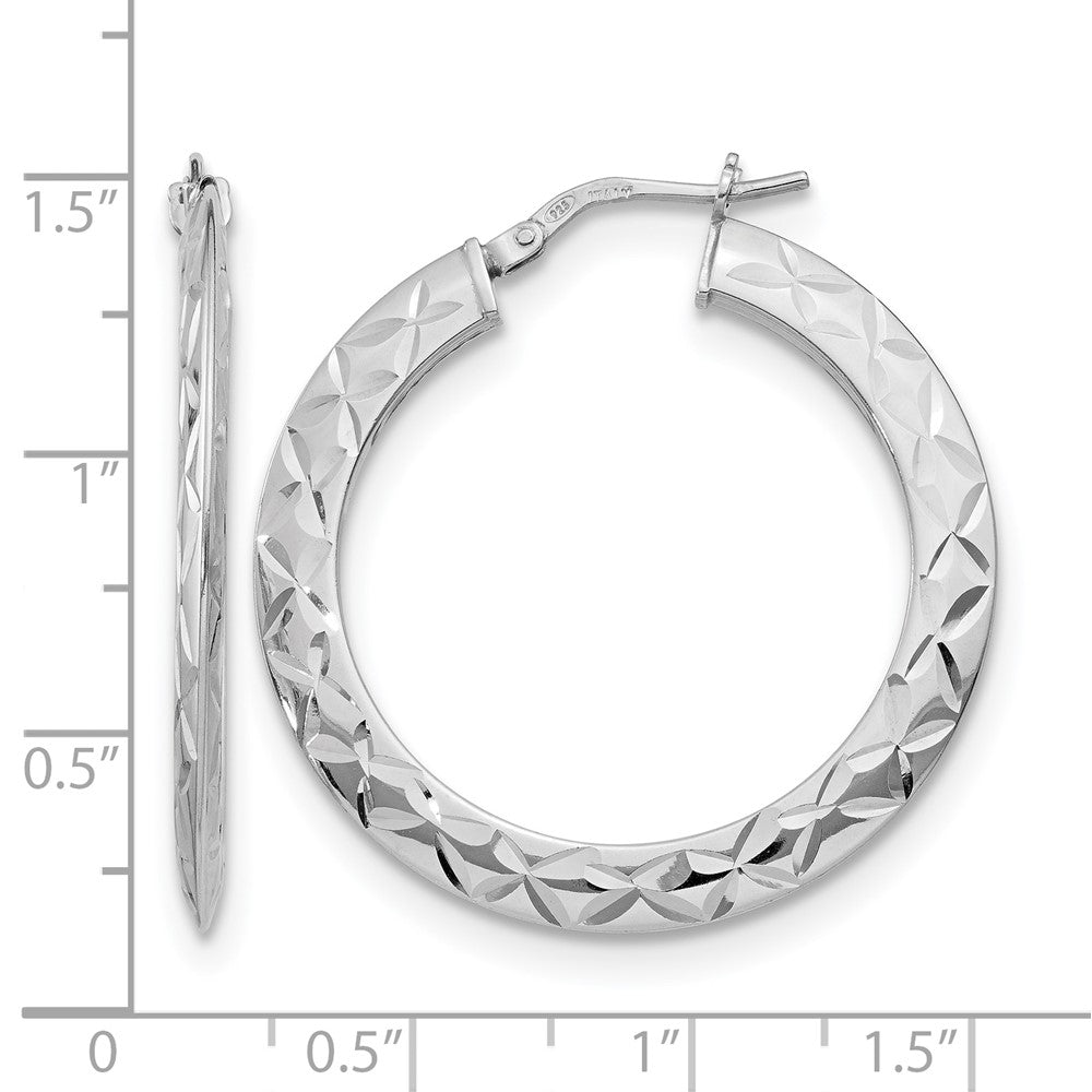 Sterling Silver RH-plated Polished & D/C Hoop Earrings