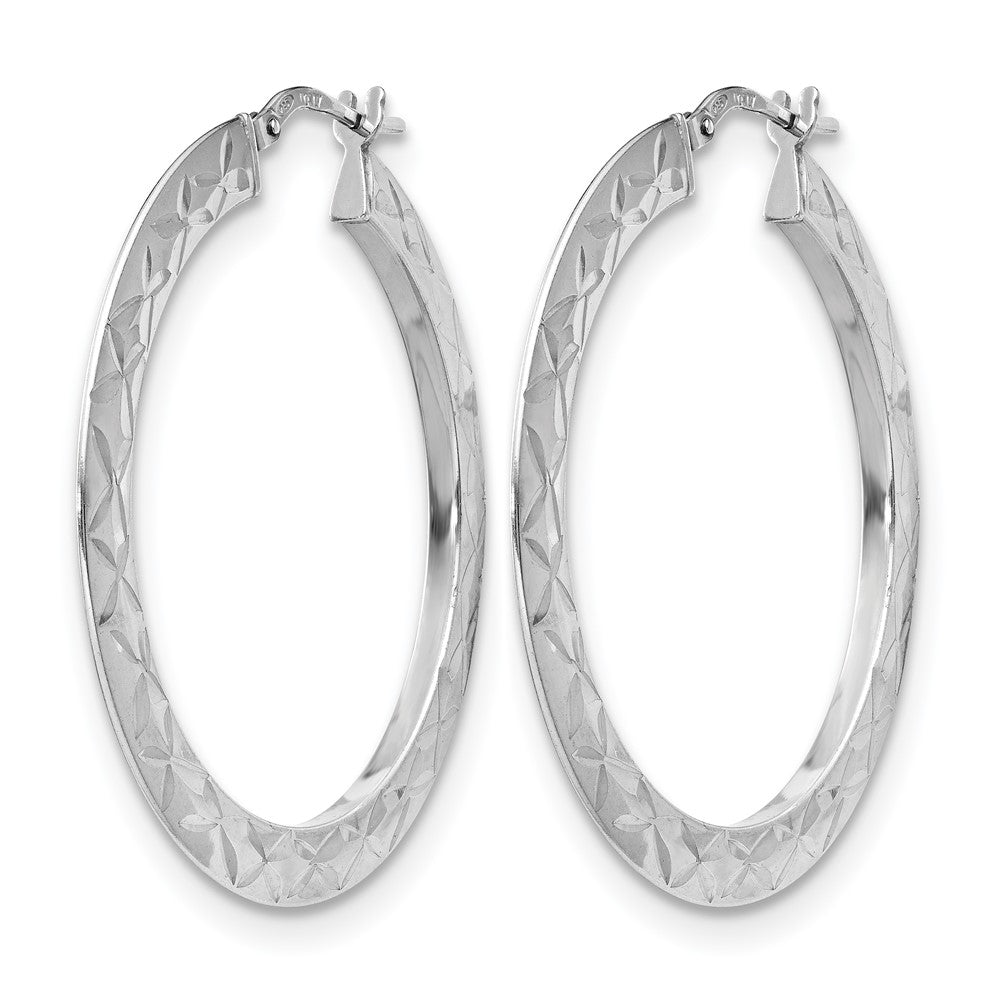 Sterling Silver RH-plated Polished & D/C Hoop Earrings