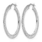 Sterling Silver RH-plated Polished & D/C Hoop Earrings