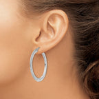 Sterling Silver RH-plated Polished & D/C Hoop Earrings