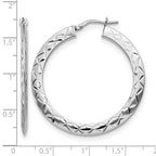 Sterling Silver RH-plated Polished & D/C Hoop Earrings