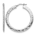 Sterling Silver RH-plated Polished & D/C Hoop Earrings