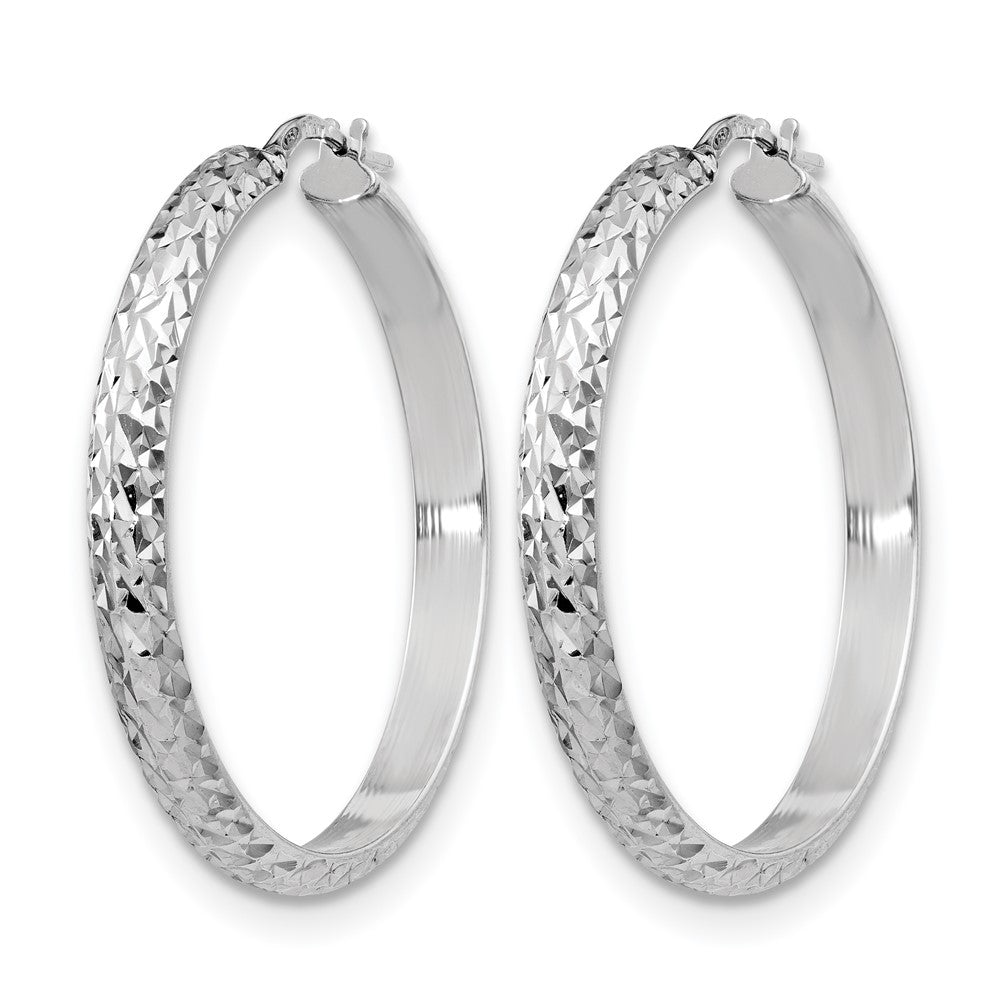 Sterling Silver RH-plated Polished & Textured Hoop Earrings
