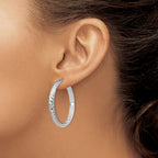 Sterling Silver RH-plated Polished & Textured Hoop Earrings