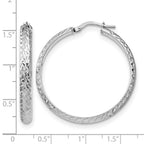 Sterling Silver RH-plated Polished & Textured Hoop Earrings