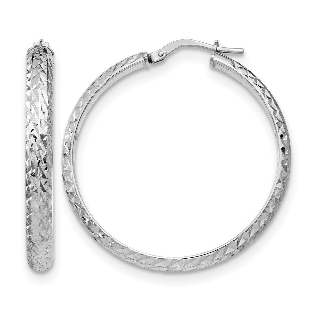 Sterling Silver RH-plated Polished & Textured Hoop Earrings