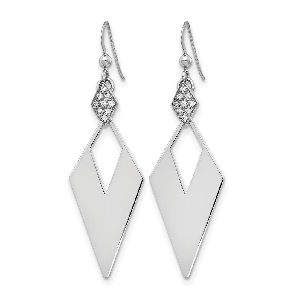 Sterling Silver RH-plated Polished Crystal Diamond Shape Dangle Ea