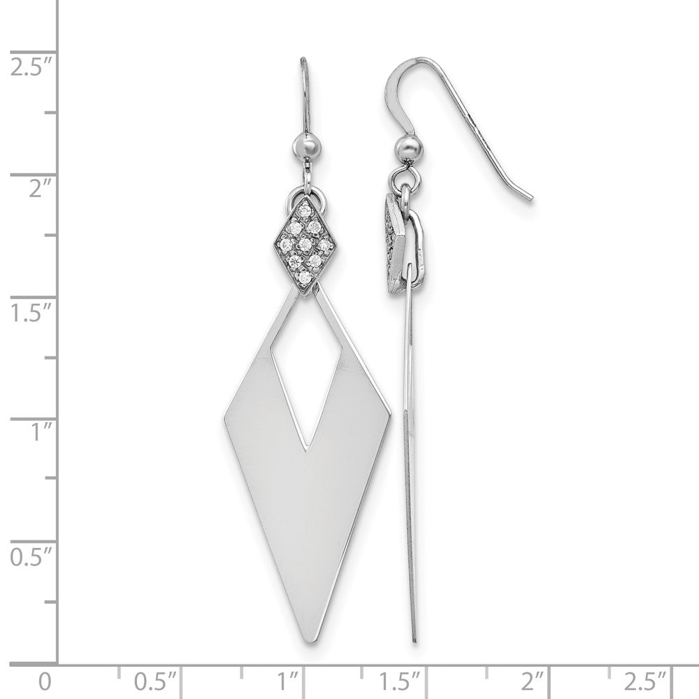Sterling Silver RH-plated Polished Crystal Diamond Shape Dangle Ea