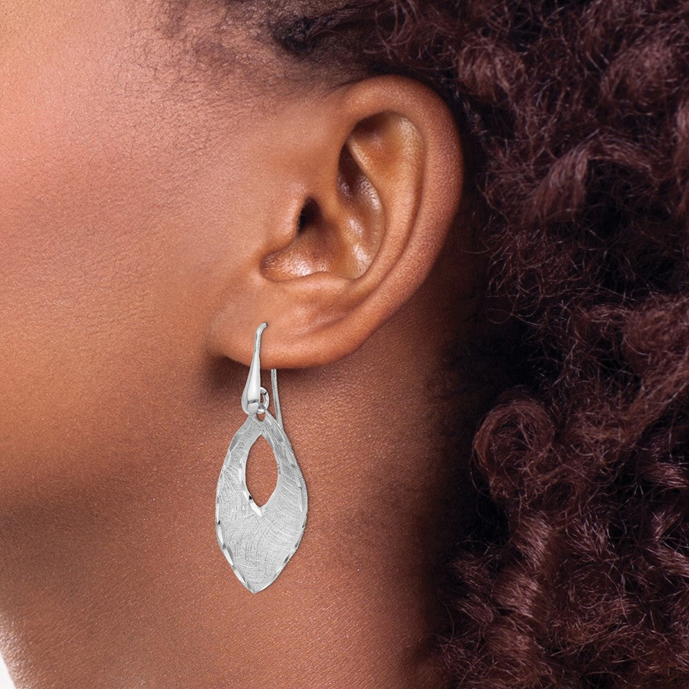 SS RH-plated Textured & D/C Dangle Shepherd Hook Earrings