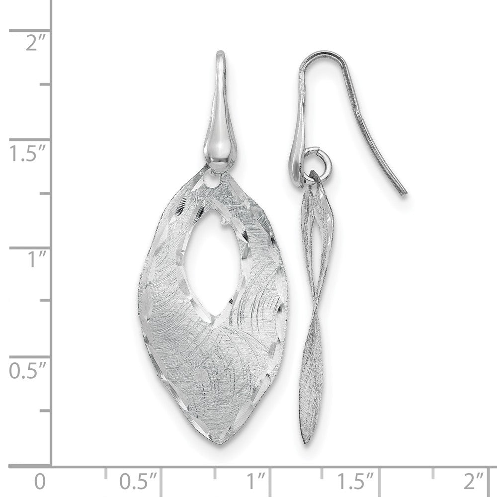 SS RH-plated Textured & D/C Dangle Shepherd Hook Earrings
