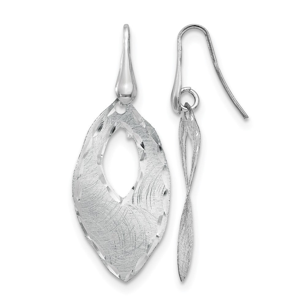 SS RH-plated Textured & D/C Dangle Shepherd Hook Earrings