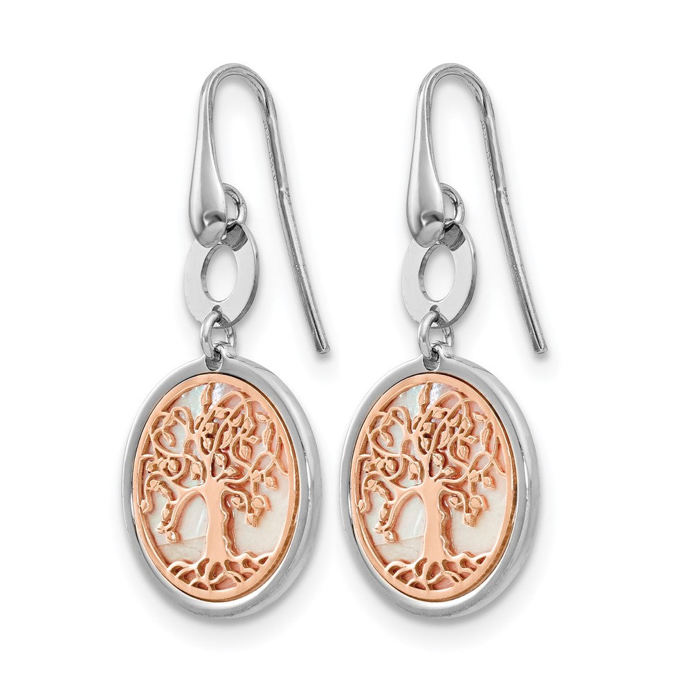 Sterling Silver & Rose-tone MOP Tree of Life Dangle Earrings