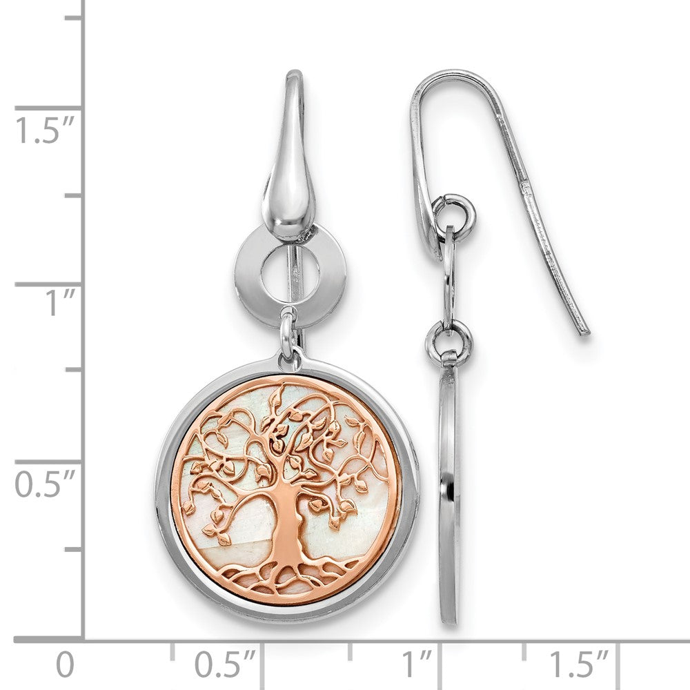 Sterling Silver & Rose-tone MOP Tree of Life Dangle Earrings