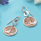 Sterling Silver & Rose-tone MOP Tree of Life Dangle Earrings