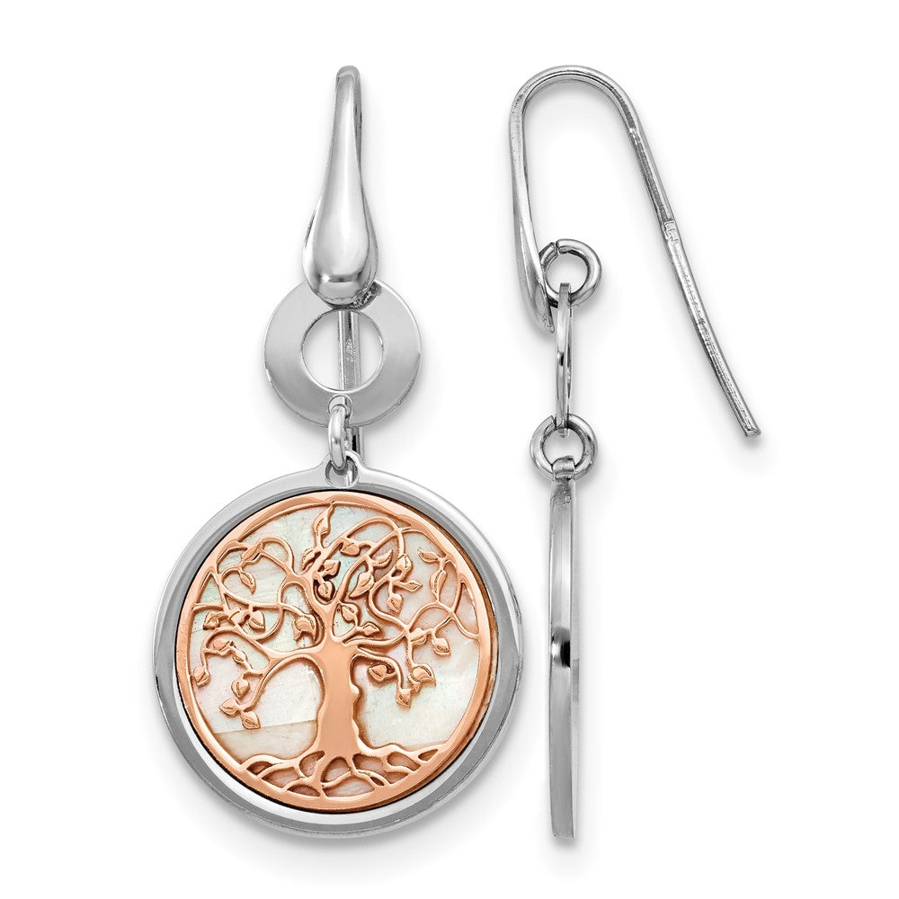 Sterling Silver & Rose-tone MOP Tree of Life Dangle Earrings