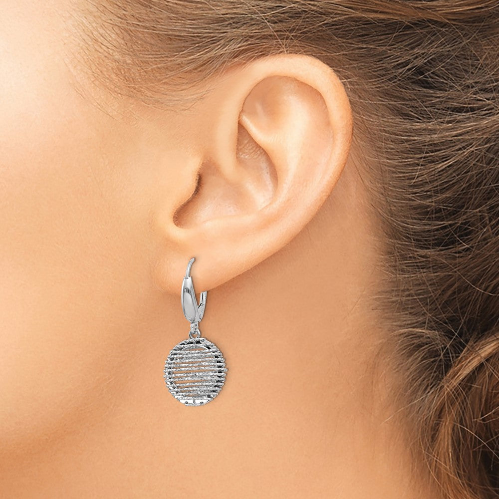 SS RH-plated Polished D/C Open Center Leverback Earrings