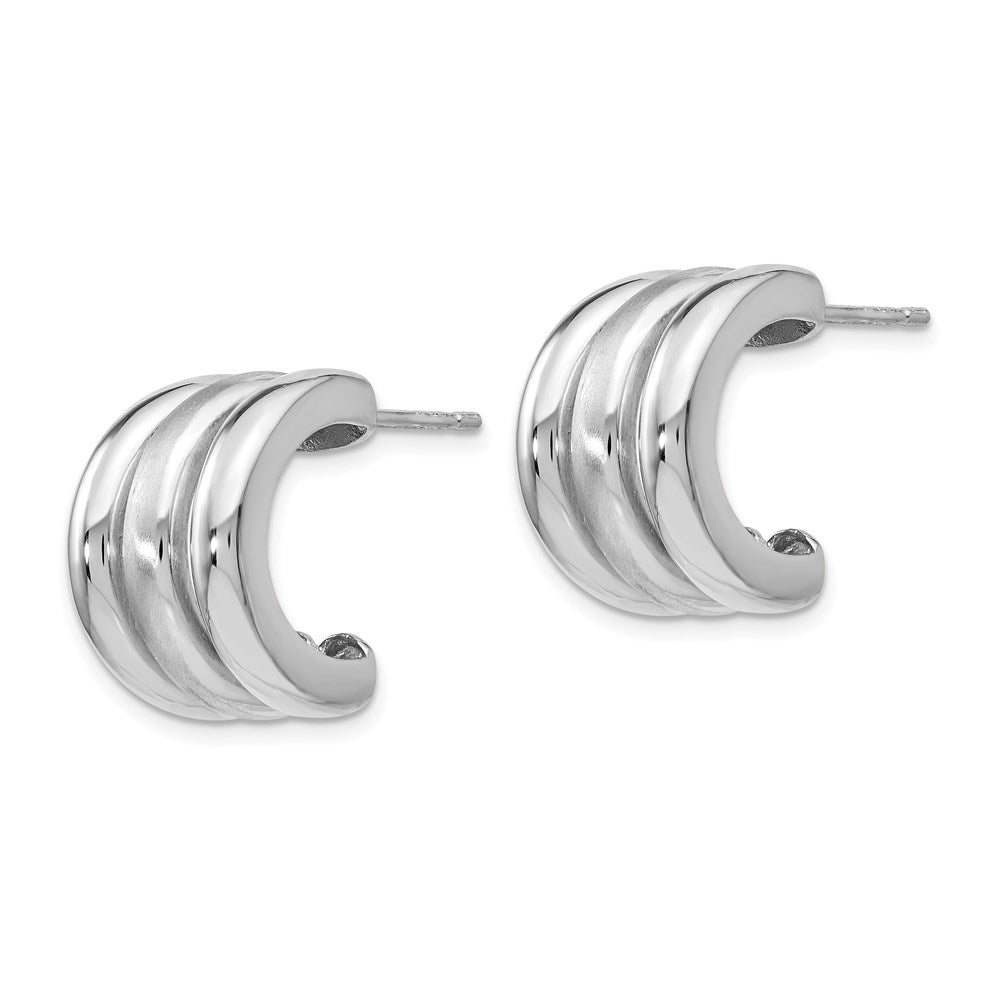 Sterling Silver Polished & Brushed Post Hoop Earrings
