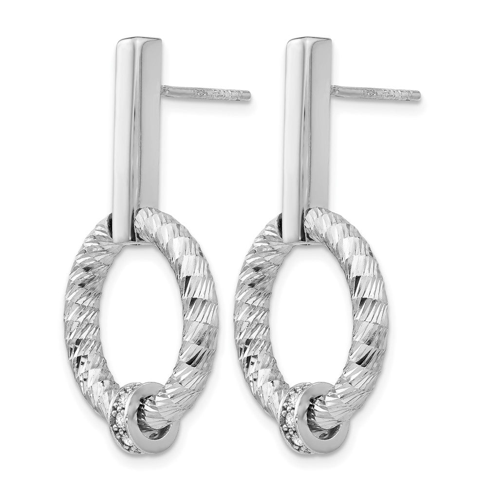 Sterling Silver Polished CZ Diamond-Cut Post Dangle Earrings