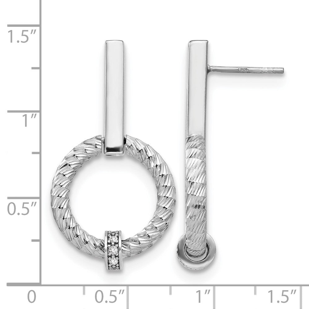 Sterling Silver Polished CZ Diamond-Cut Post Dangle Earrings