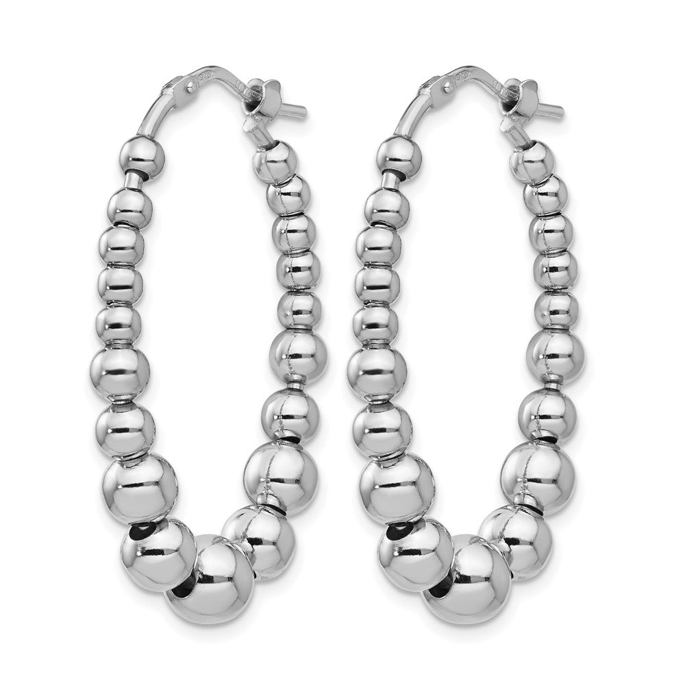 Sterling Silver RH-plated Polished Beaded Hoop Earrings